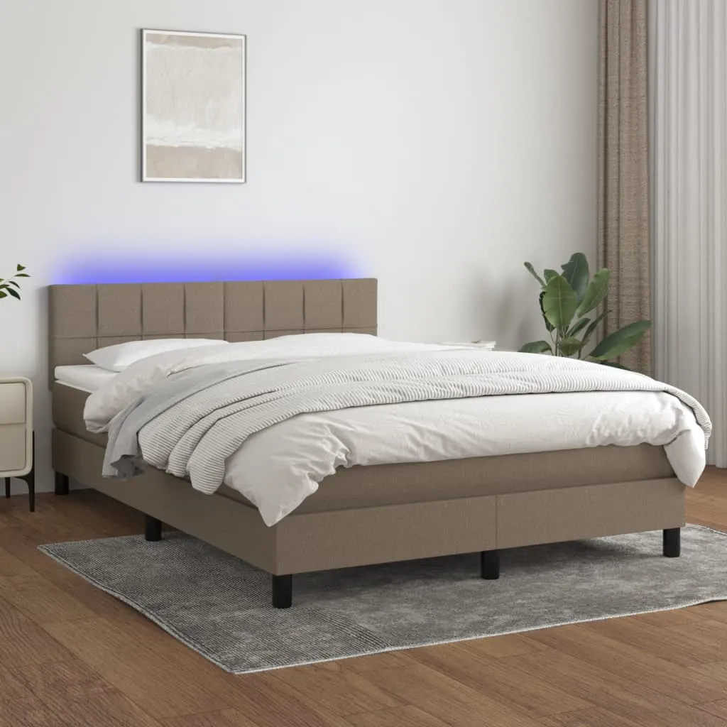 vidaXL Letto a Molle con Materasso e LED Tortora 140x190 cm in Tessuto