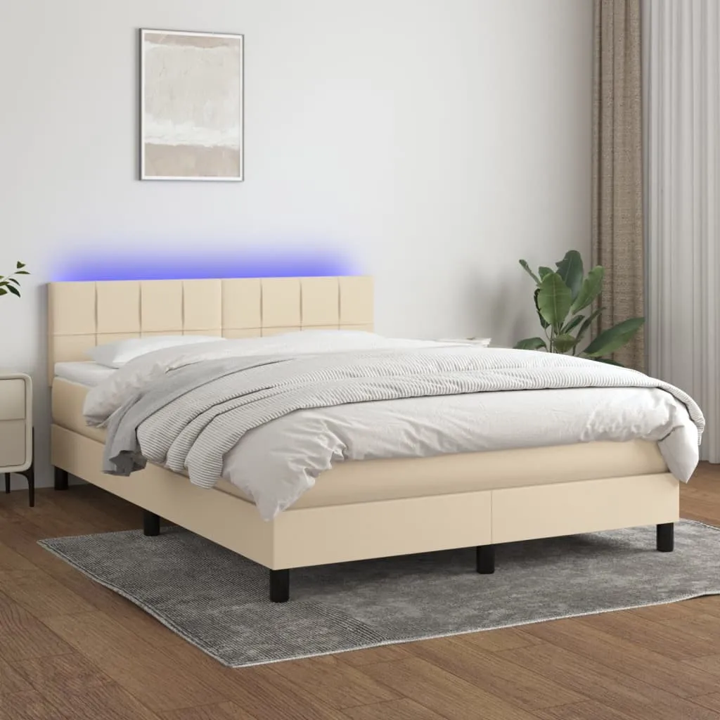 vidaXL Letto a Molle con Materasso e LED Crema 140x190 cm in Tessuto