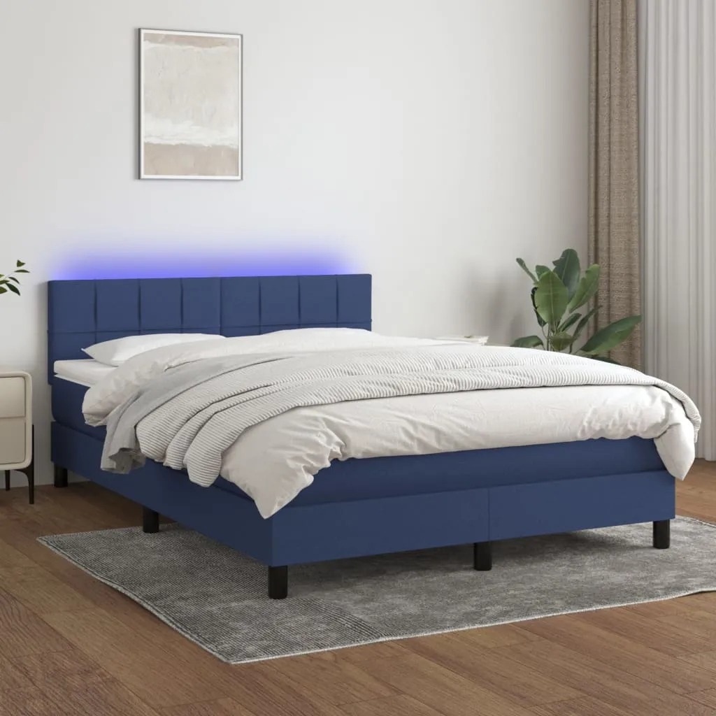 vidaXL Letto a Molle con Materasso e LED Blu 140x190 cm in Tessuto