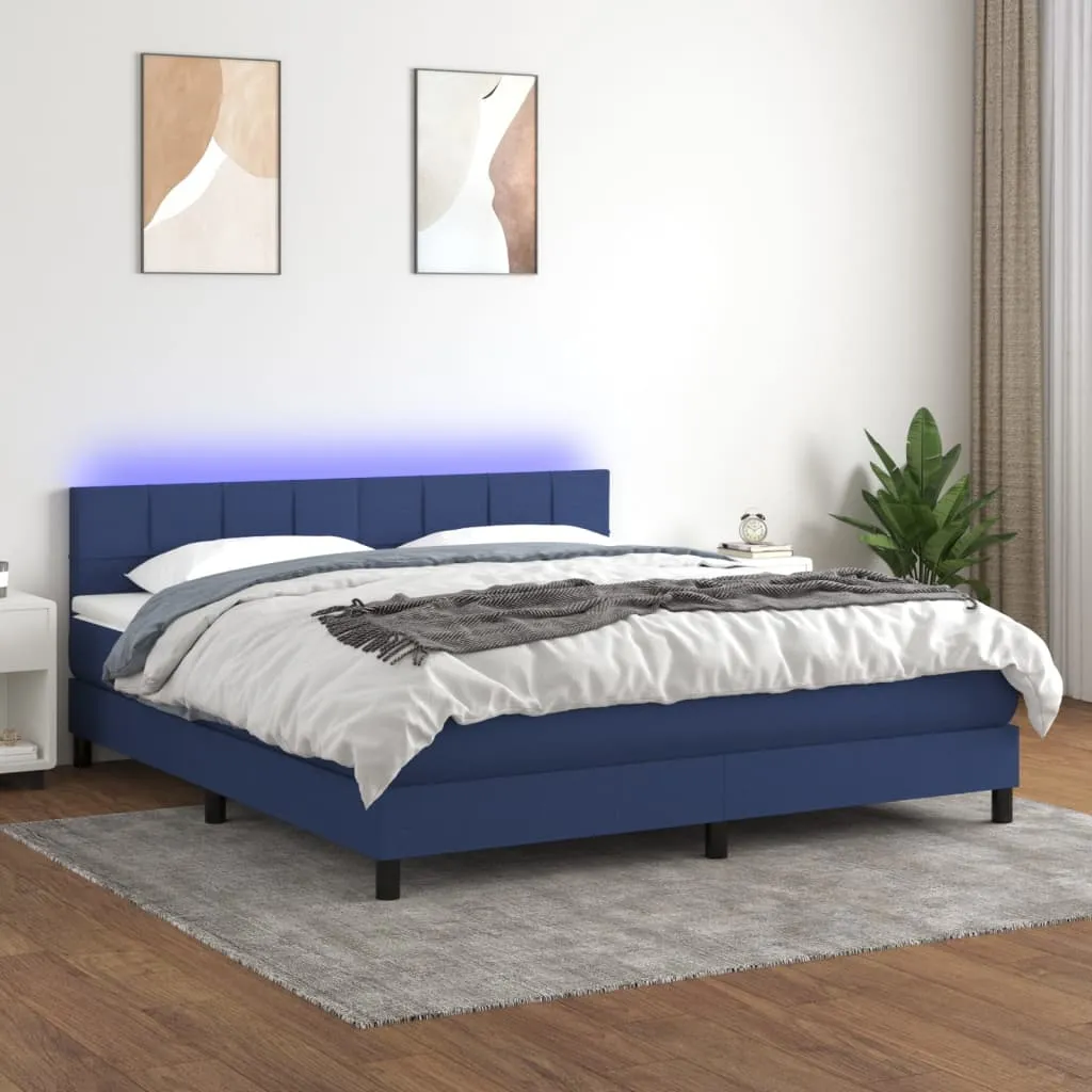 vidaXL Letto a Molle con Materasso e LED Blu 160x200 cm in Tessuto