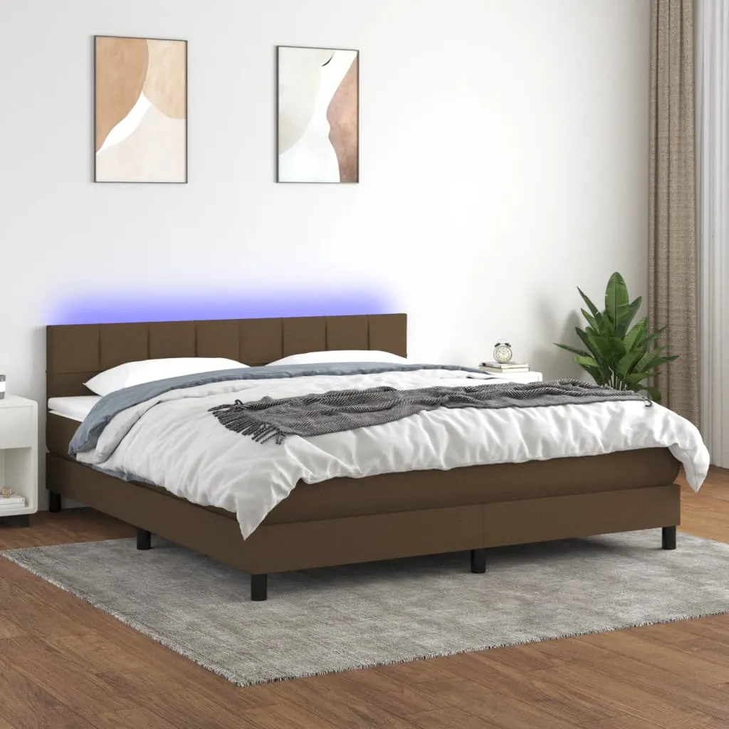 vidaXL Letto a Molle Materasso e LED MarroneScuro 180x200cm in Tessuto