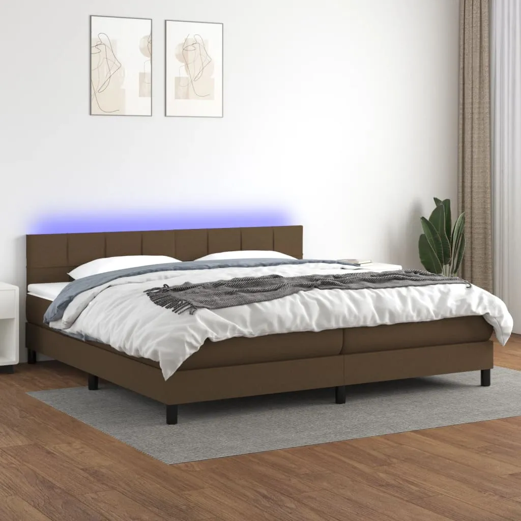 vidaXL Letto a Molle Materasso e LED MarroneScuro 200x200cm in Tessuto