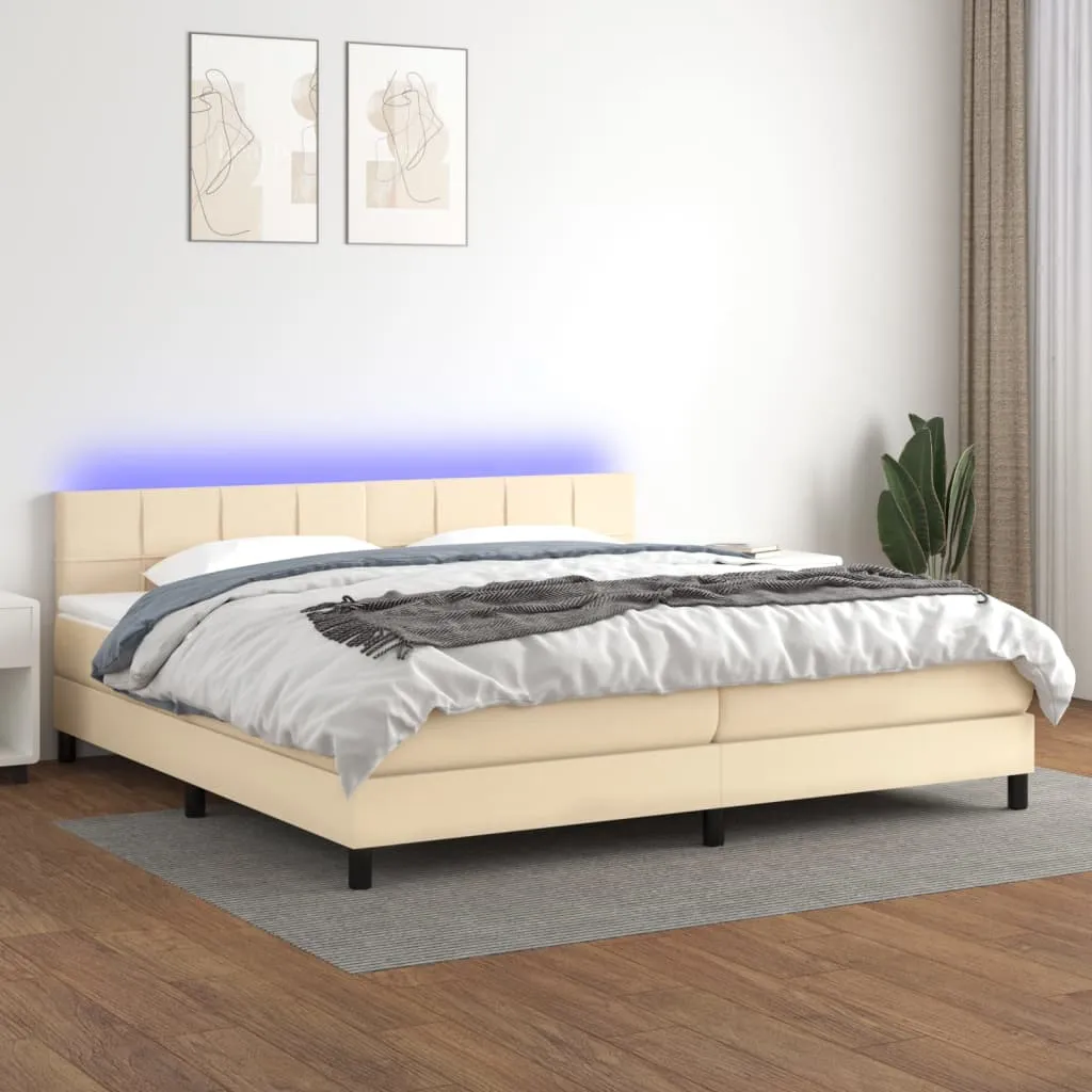 vidaXL Letto a Molle Materasso e LED bianco 200x200cm in Tessuto