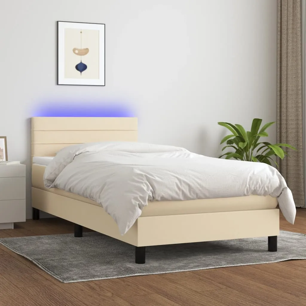 vidaXL Letto a Molle con Materasso e LED Crema 90x190 cm in Tessuto