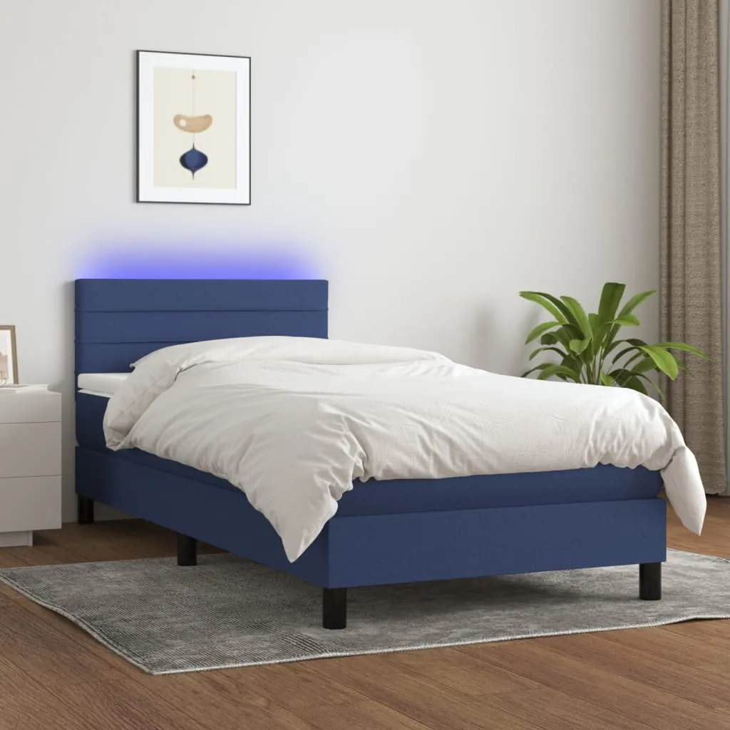 vidaXL Letto a Molle con Materasso e LED Blu 90x200 cm in Tessuto