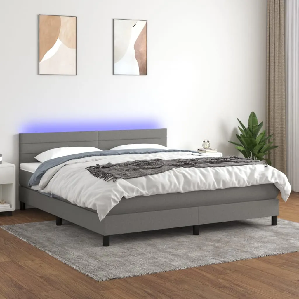 vidaXL Letto a Molle Materasso e LED Grigio Scuro 160x200cm in Tessuto