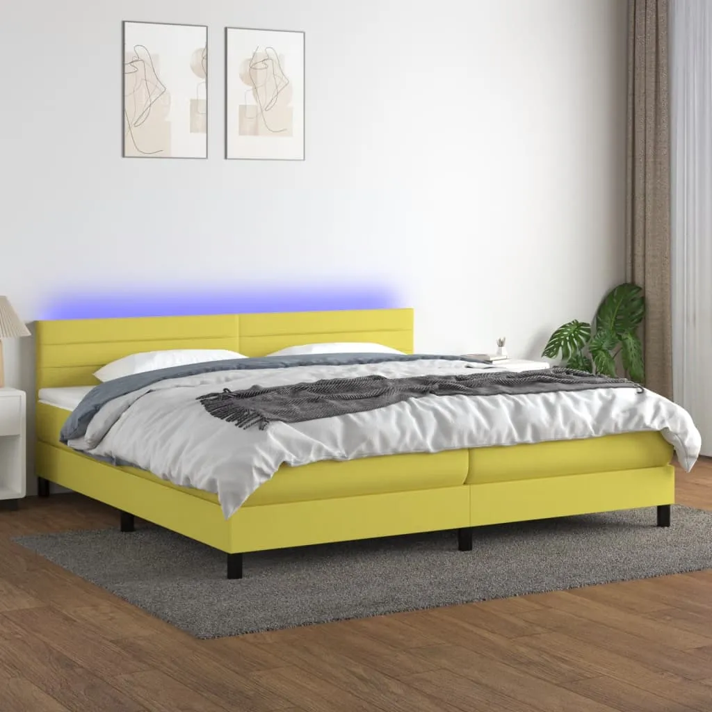 vidaXL Letto a Molle Materasso e LED Verde 200x200cm in Tessuto