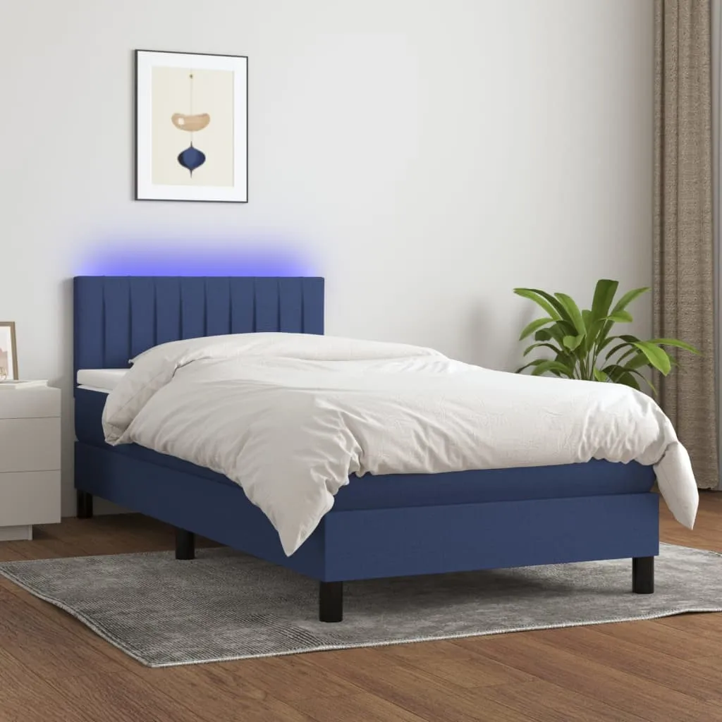 vidaXL Letto a Molle con Materasso e LED Blu 100x200cm in Tessuto