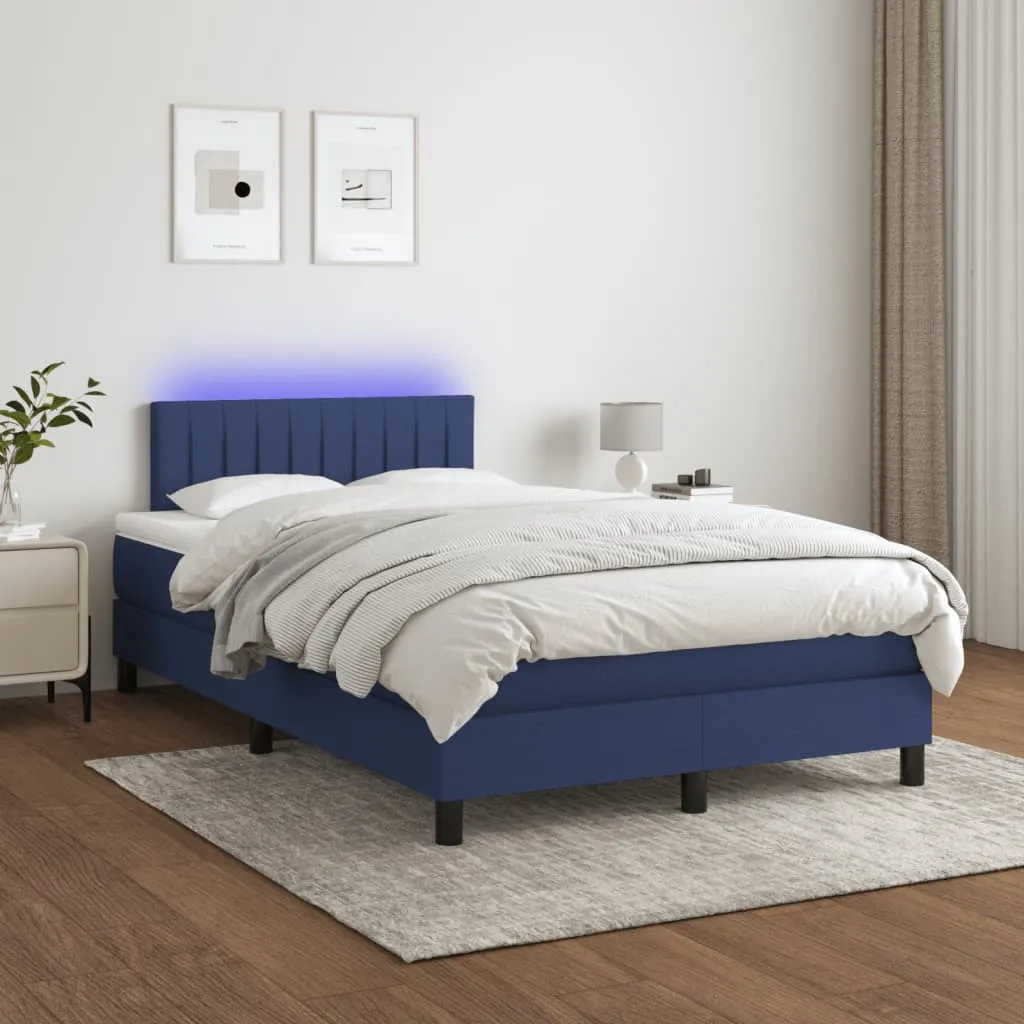 vidaXL Letto a Molle con Materasso e LED Blu 120x200cm in Tessuto