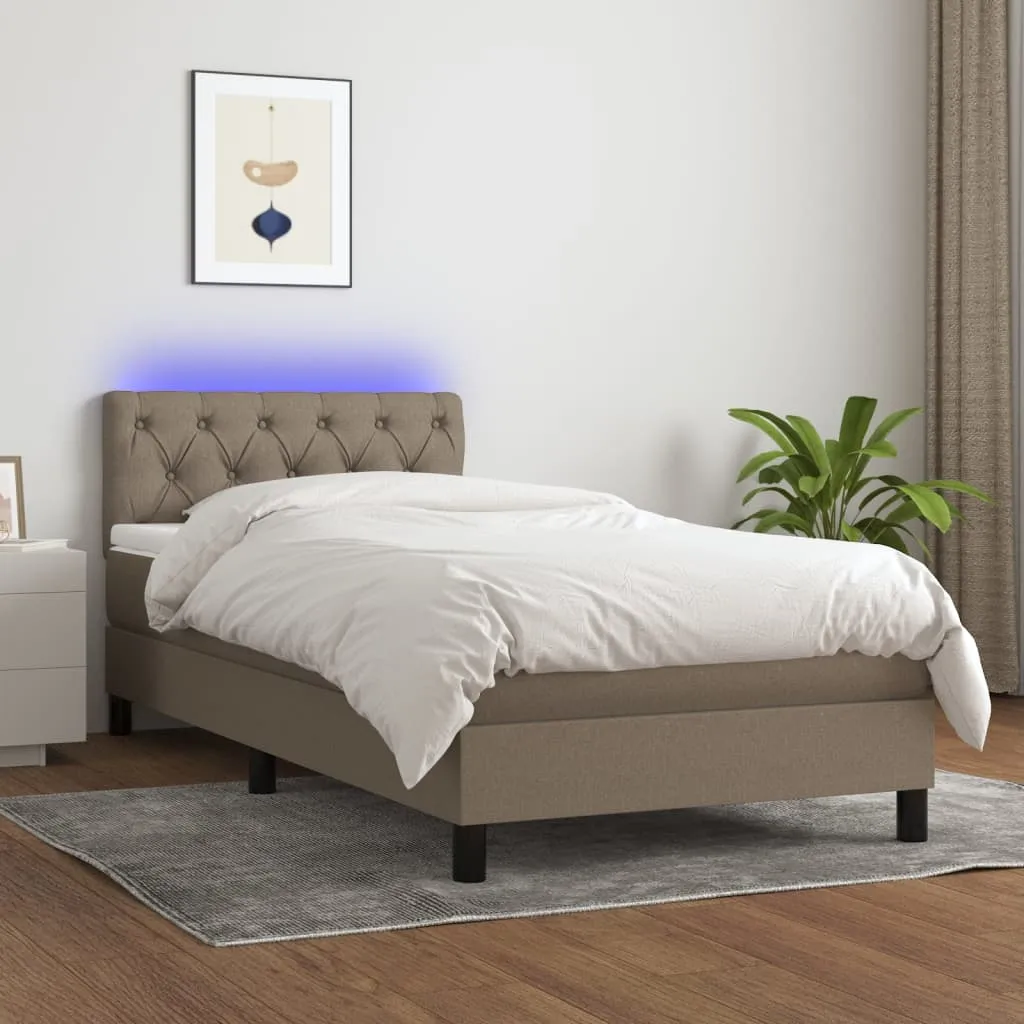 vidaXL Letto a Molle con Materasso e LED Tortora 80x200 cm in Tessuto