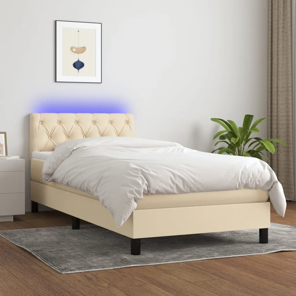 vidaXL Letto a Molle con Materasso e LED Crema 80x200 cm in Tessuto