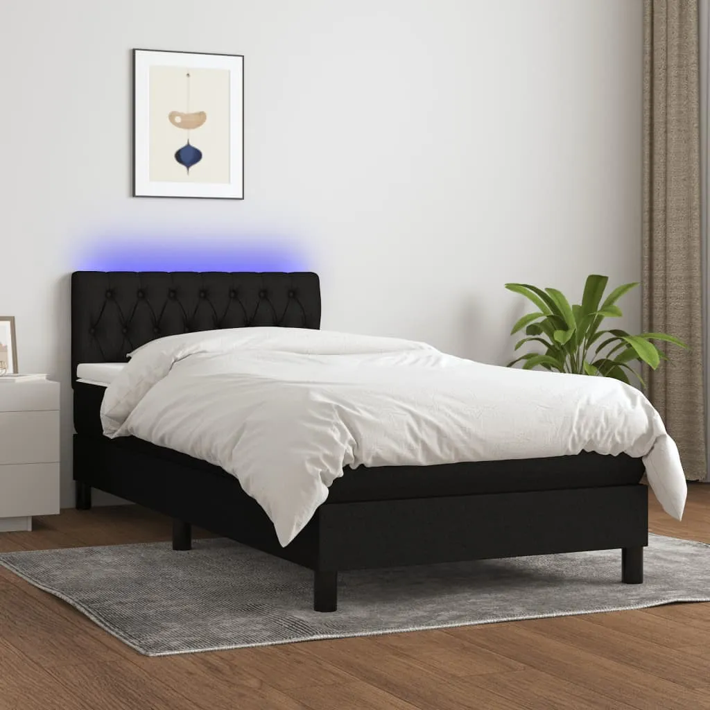 vidaXL Letto a Molle con Materasso e LED Nero 100x200 cm in Tessuto