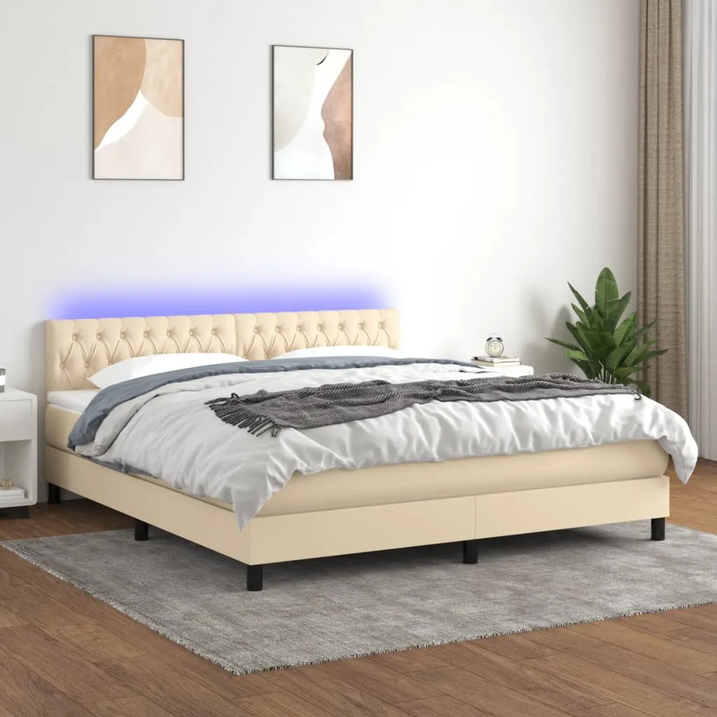 vidaXL Letto a Molle con Materasso e LED Crema 160x200 cm in Tessuto