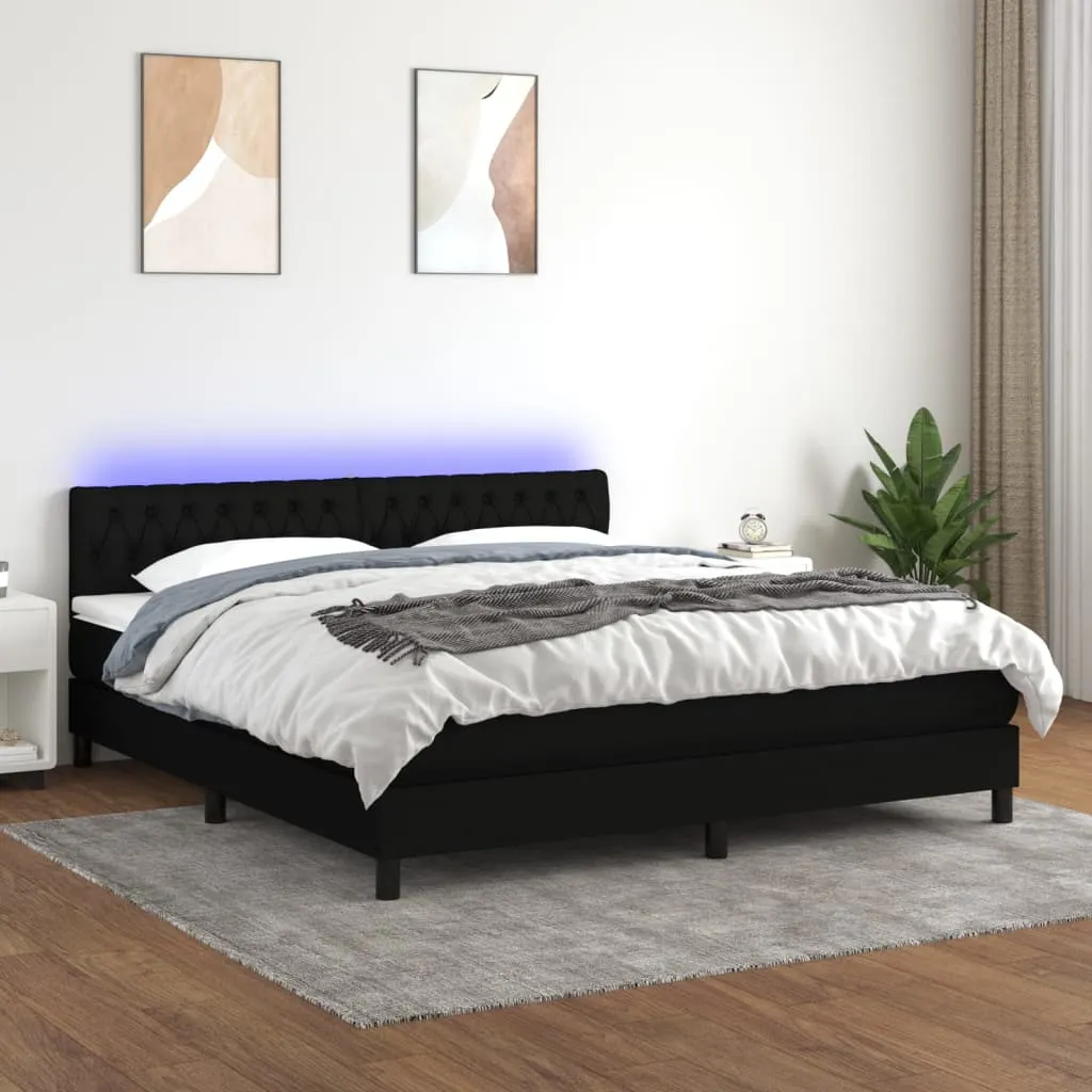 vidaXL Letto a Molle con Materasso e LED Nero 180x200cm in Tessuto