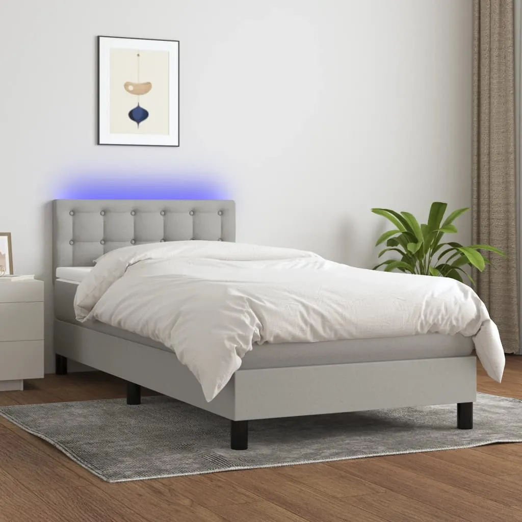 vidaXL Letto a Molle Materasso e LED Grigio Chiaro 100x200 cm Tessuto