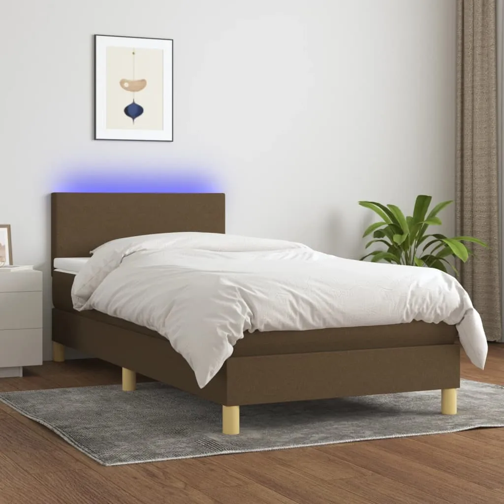 vidaXL Letto a Molle Materasso e LED Marrone Scuro 80x200cm in Tessuto