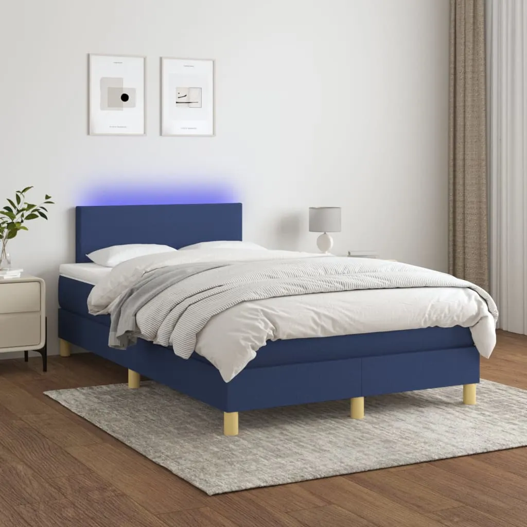 vidaXL Letto a Molle con Materasso e LED Blu 120x200cm in Tessuto