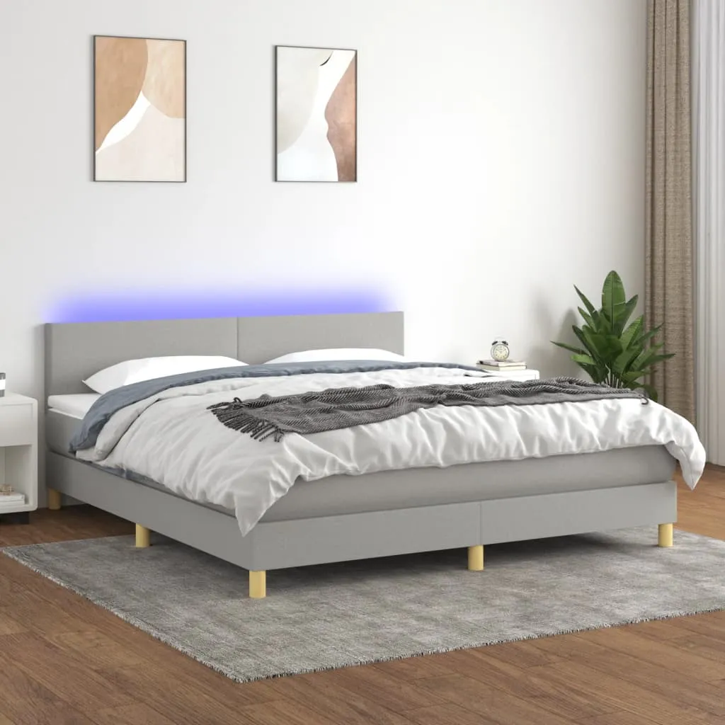 vidaXL Letto a Molle Materasso e LED Grigio Chiaro 160x200 cm Tessuto