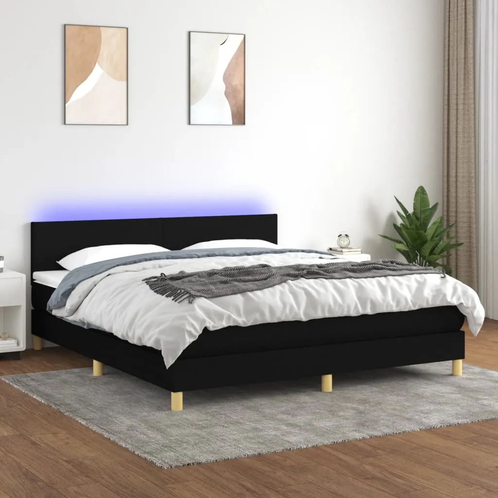 vidaXL Letto a Molle con Materasso e LED Nero 160x200 cm in Tessuto