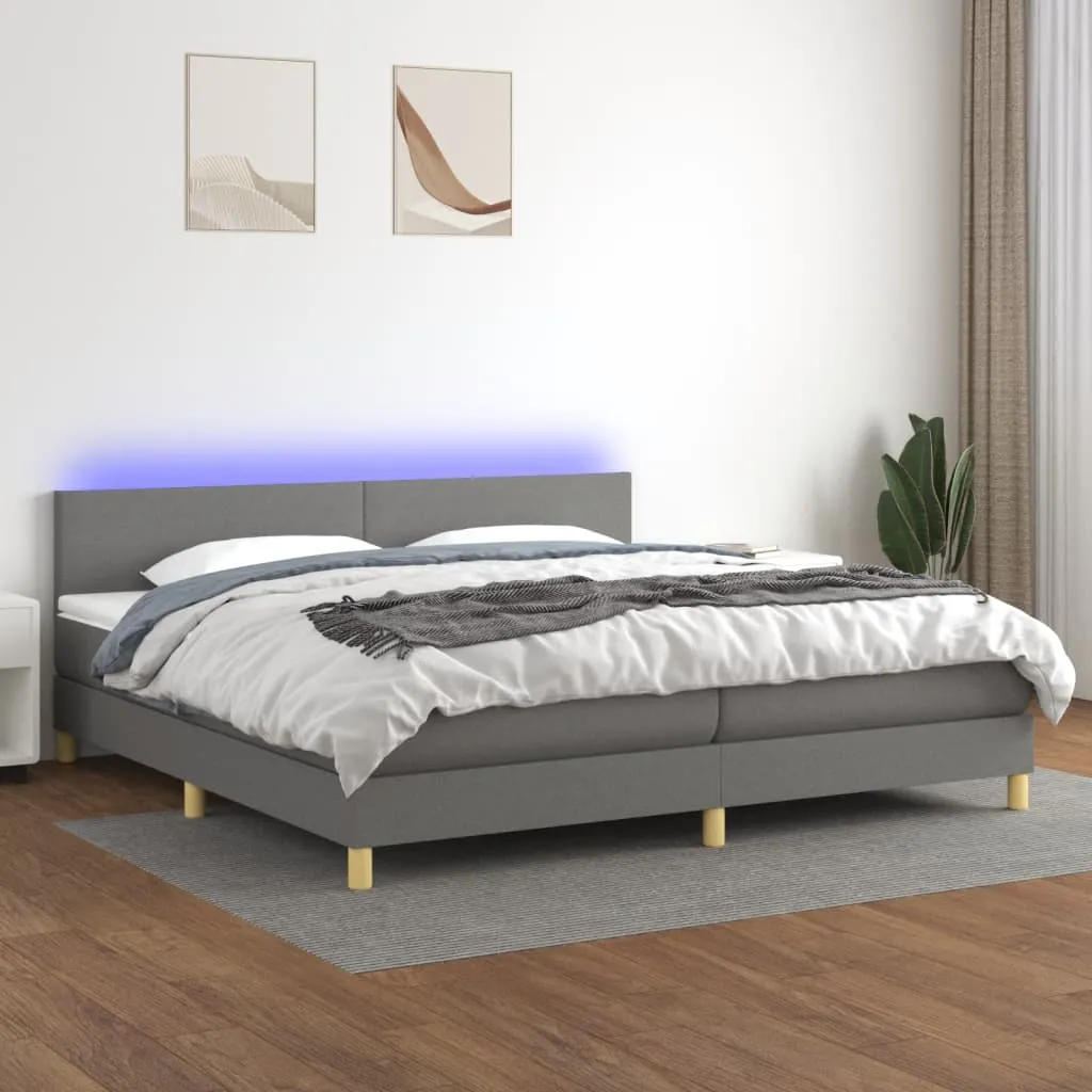 vidaXL Letto a Molle Materasso e LED Grigio Scuro 200x200cm in Tessuto