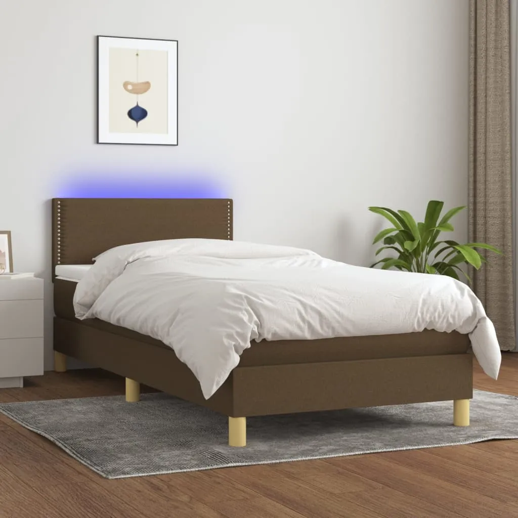 vidaXL Letto a Molle Materasso e LED Marrone Scuro 80x200cm in Tessuto