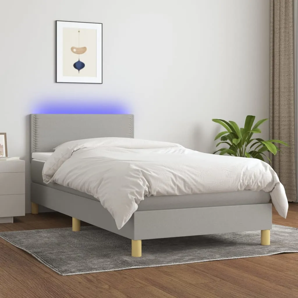 vidaXL Letto a Molle Materasso e LED Grigio Chiaro 90x200 cm Tessuto