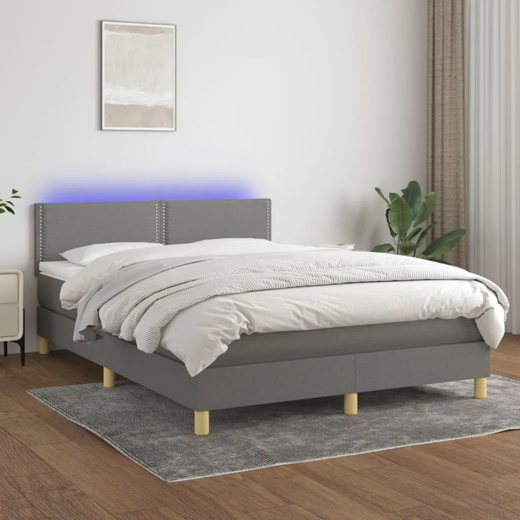 vidaXL Letto a Molle Materasso e LED Grigio Scuro 140x200cm in Tessuto