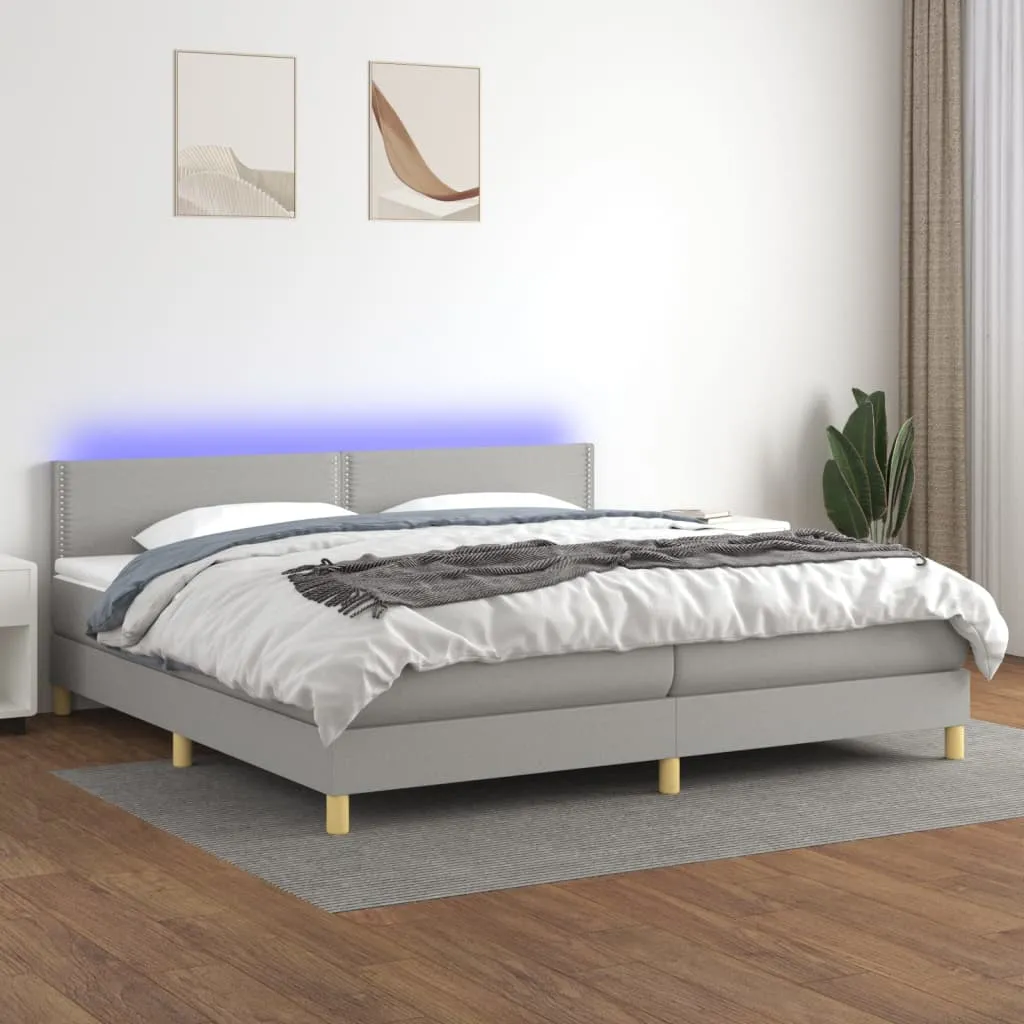 vidaXL Letto a Molle Materasso e LED Grigio Chiaro 200x200 cm Tessuto