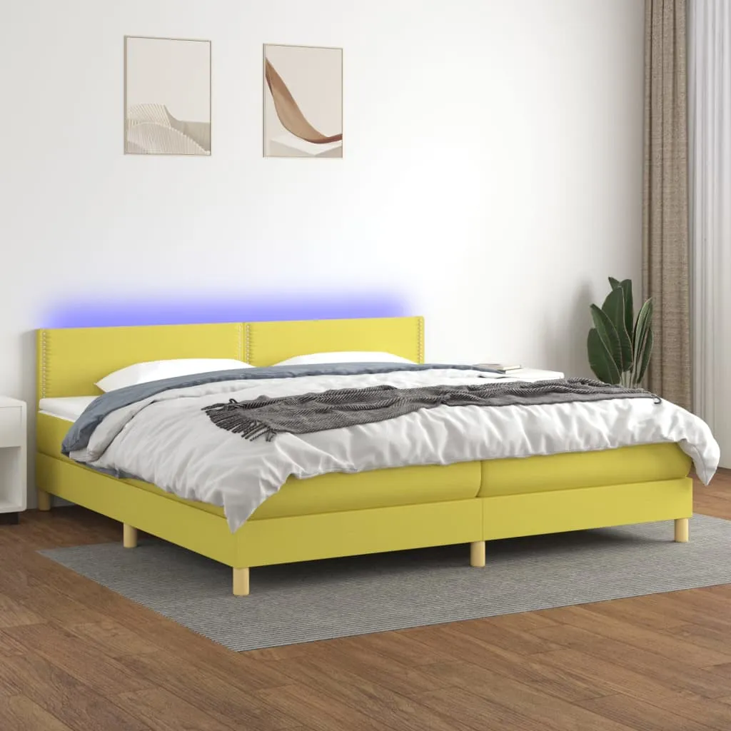 vidaXL Letto a Molle Materasso e LED Verde 200x200cm in Tessuto