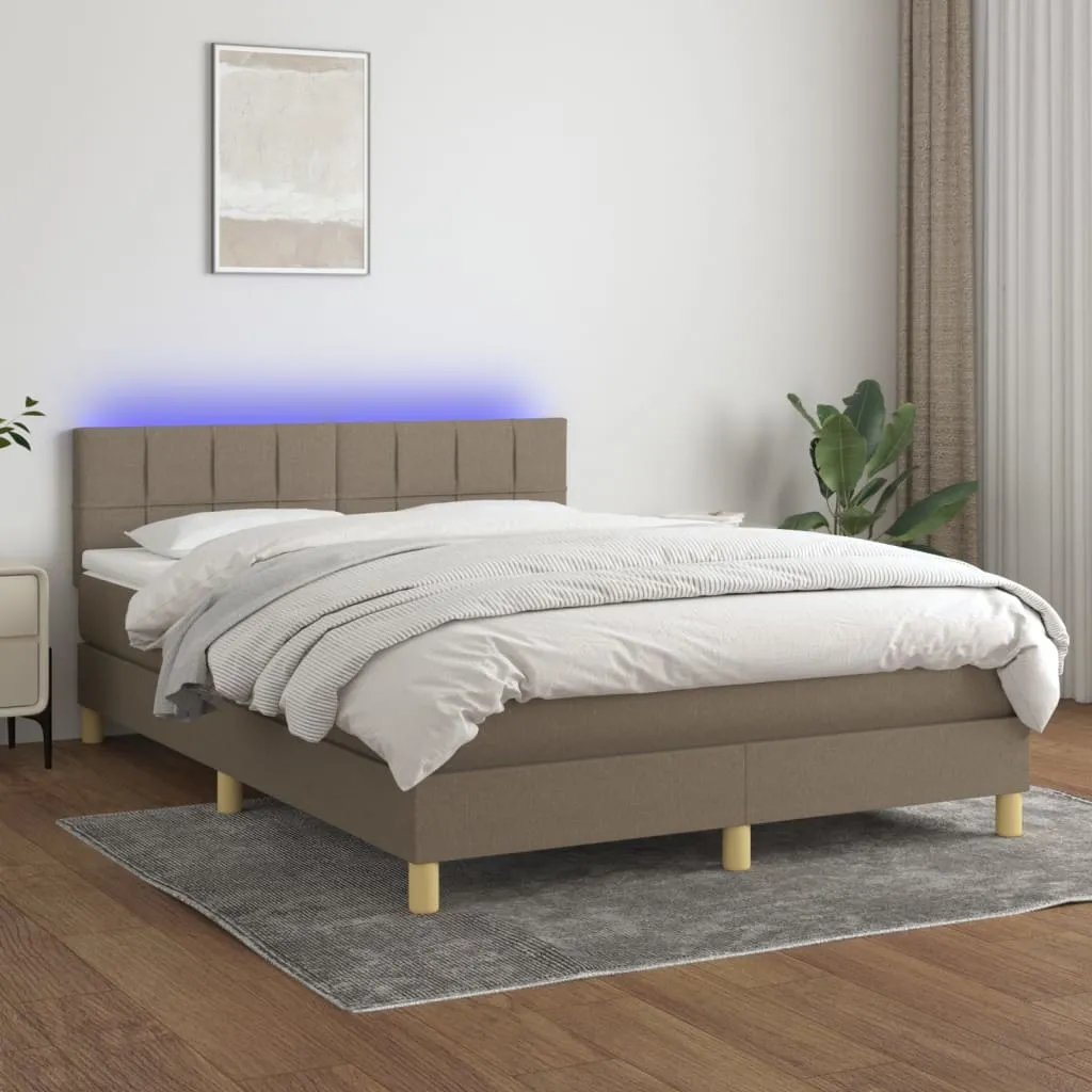 vidaXL Letto a Molle con Materasso e LED Tortora 140x190 cm in Tessuto