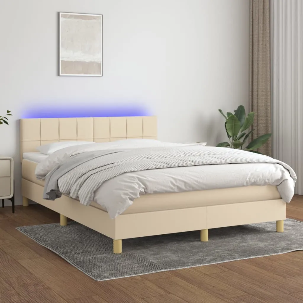 vidaXL Letto a Molle con Materasso e LED Crema 140x190 cm in Tessuto