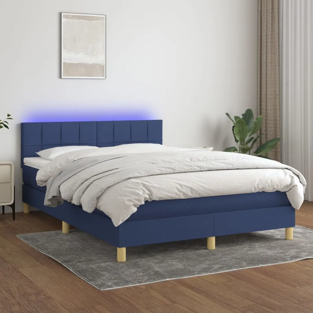 vidaXL Letto a Molle con Materasso e LED Blu 140x190 cm in Tessuto