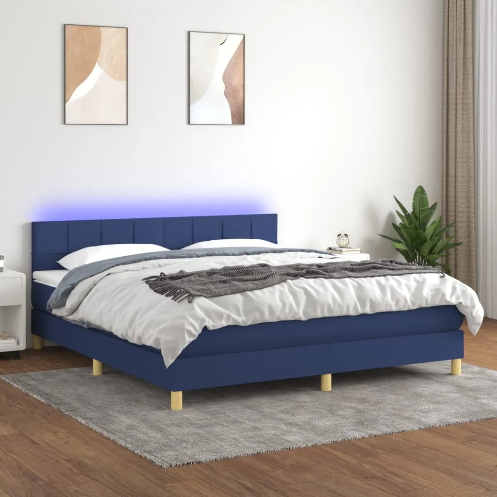 vidaXL Letto a Molle con Materasso e LED Blu 160x200 cm in Tessuto