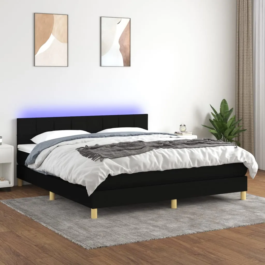 vidaXL Letto a Molle con Materasso e LED Nero 180x200cm in Tessuto