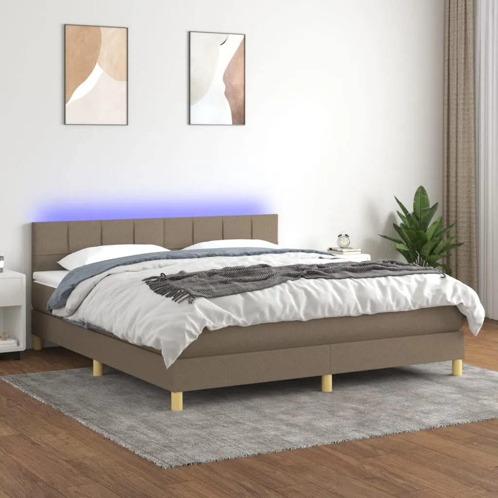 vidaXL Letto a Molle con Materasso e LED Tortora 180x200 cm in Tessuto