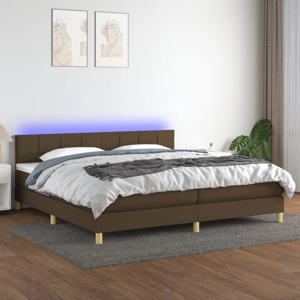 vidaXL Letto a Molle Materasso e LED Marronescuro 200x200cm in Tessuto