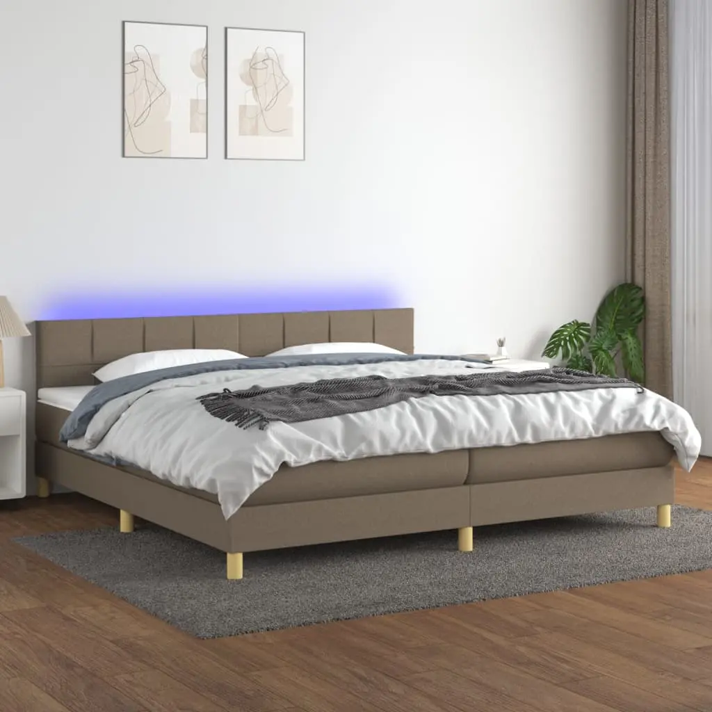 Letto a Molle Materasso e LED tortora 200x200cm in Tessuto