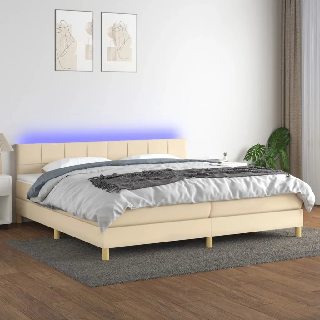 vidaXL Letto a Molle Materasso e LED bianco 200x200cm in Tessuto