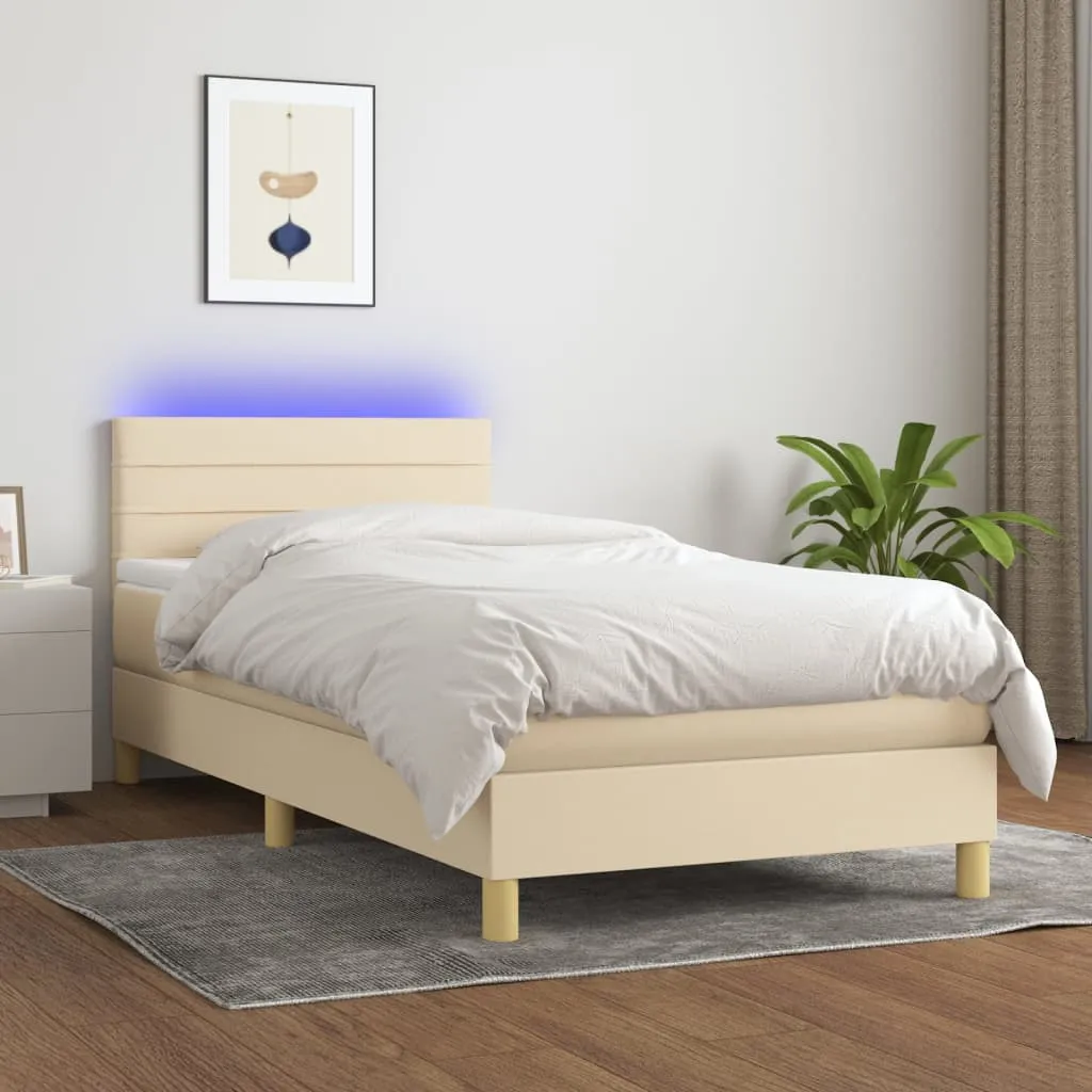 vidaXL Letto a Molle con Materasso e LED Crema 90x200 cm in Tessuto