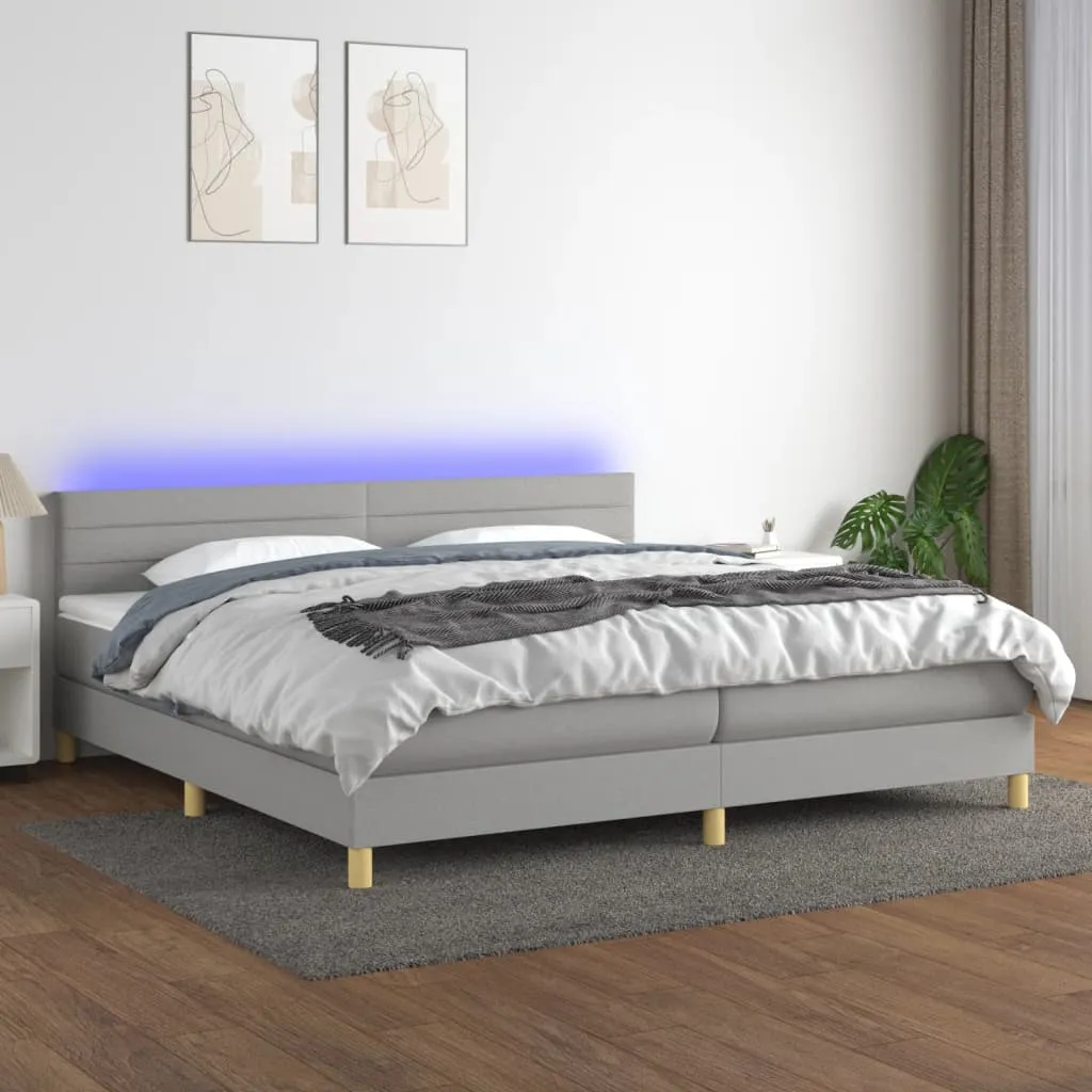 vidaXL Letto a Molle Materasso e LED Grigio Chiaro 200x200 cm Tessuto