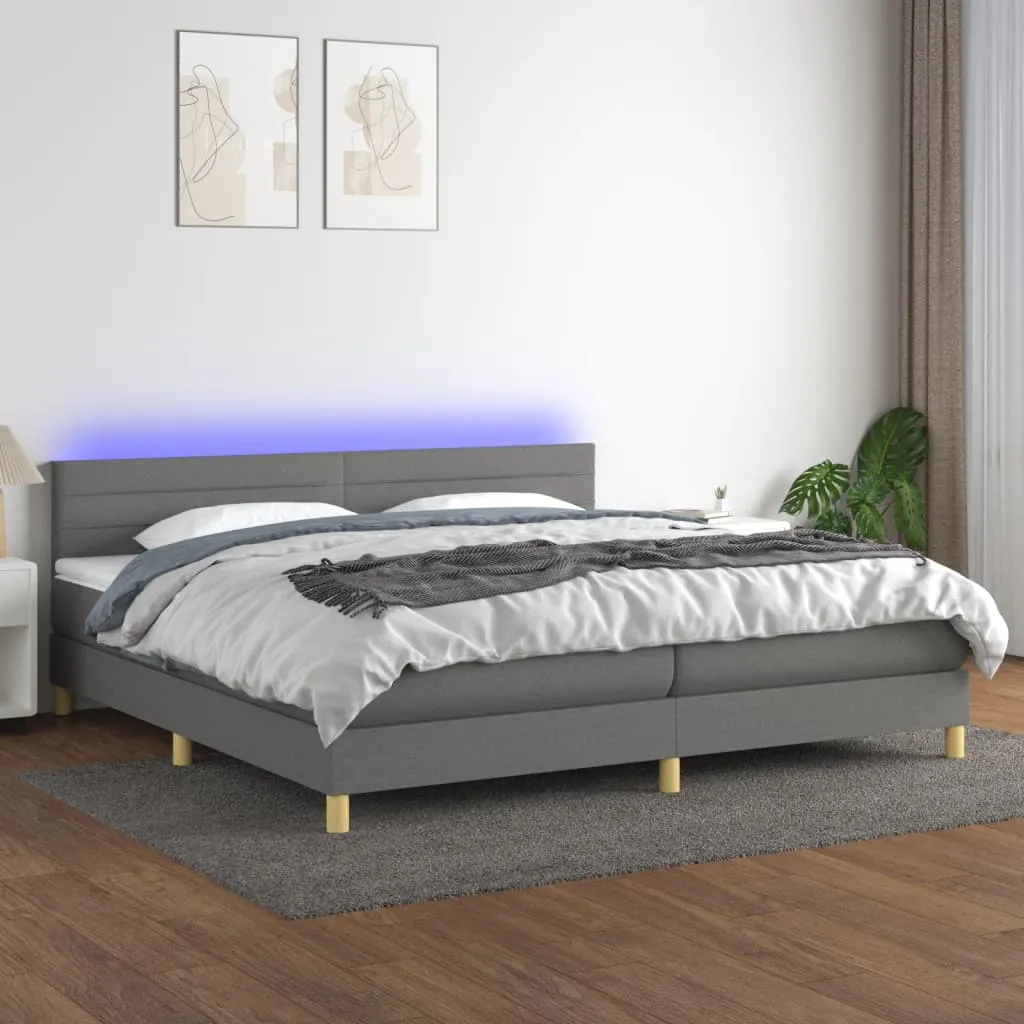 vidaXL Letto a Molle Materasso e LED Grigio Scuro 200x200cm in Tessuto