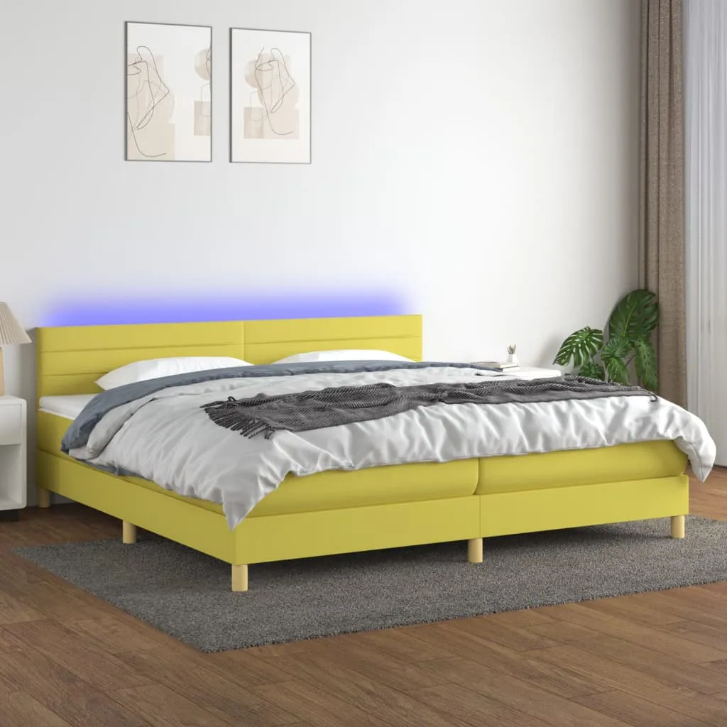 vidaXL Letto a Molle Materasso e LED Verde 200x200cm in Tessuto