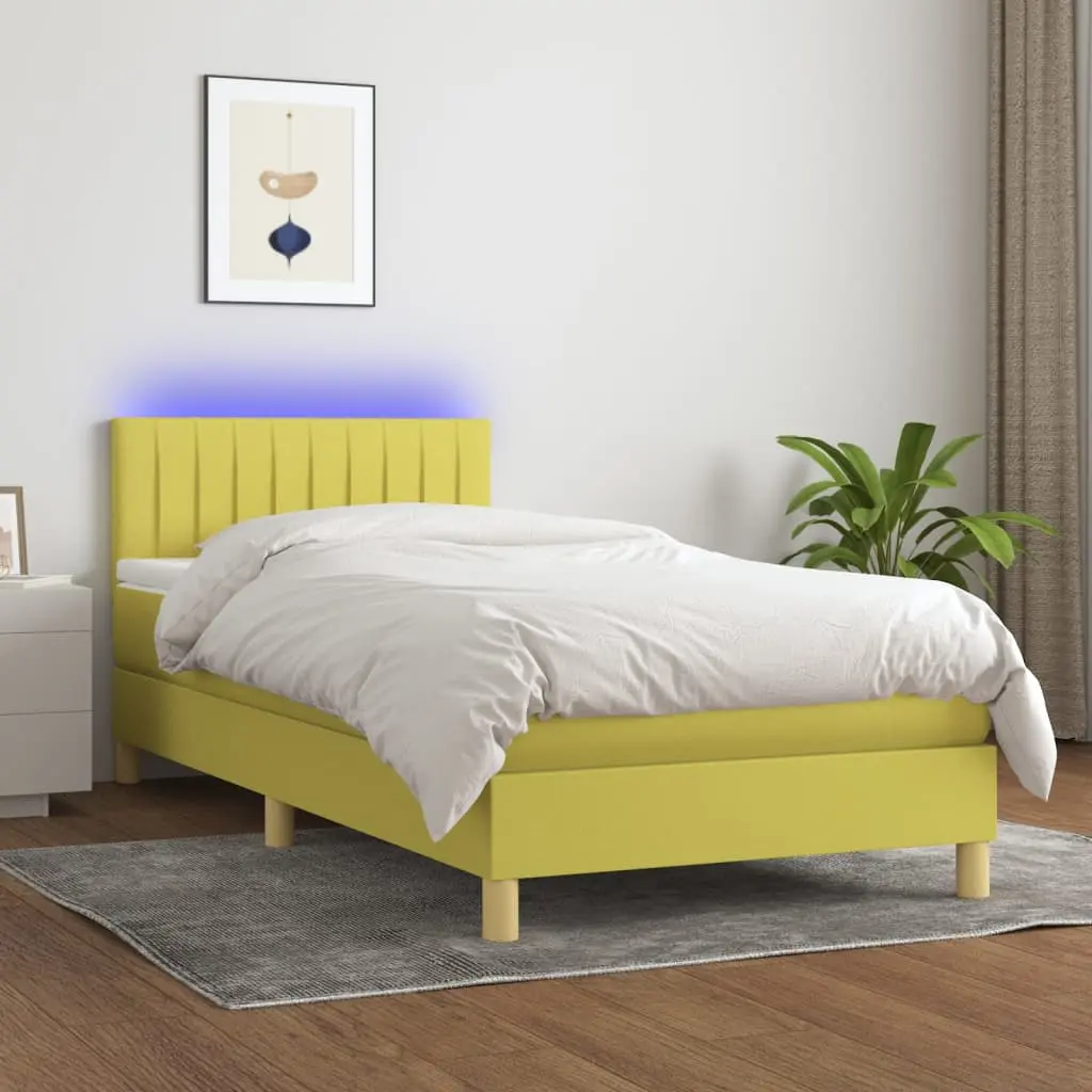 Letto a Molle con Materasso e LED Verde 100x200cm in Tessuto