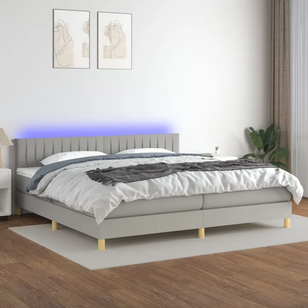 vidaXL Letto a Molle Materasso e LED Grigio Chiaro 200x200 cm Tessuto