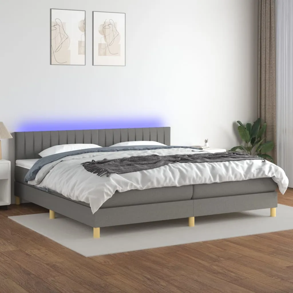 vidaXL Letto a Molle Materasso e LED Grigio Scuro 200x200cm in Tessuto