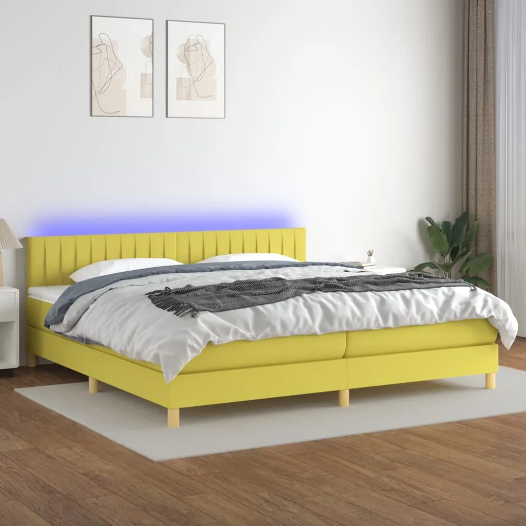 vidaXL Letto a Molle Materasso e LED Verde 200x200cm in Tessuto