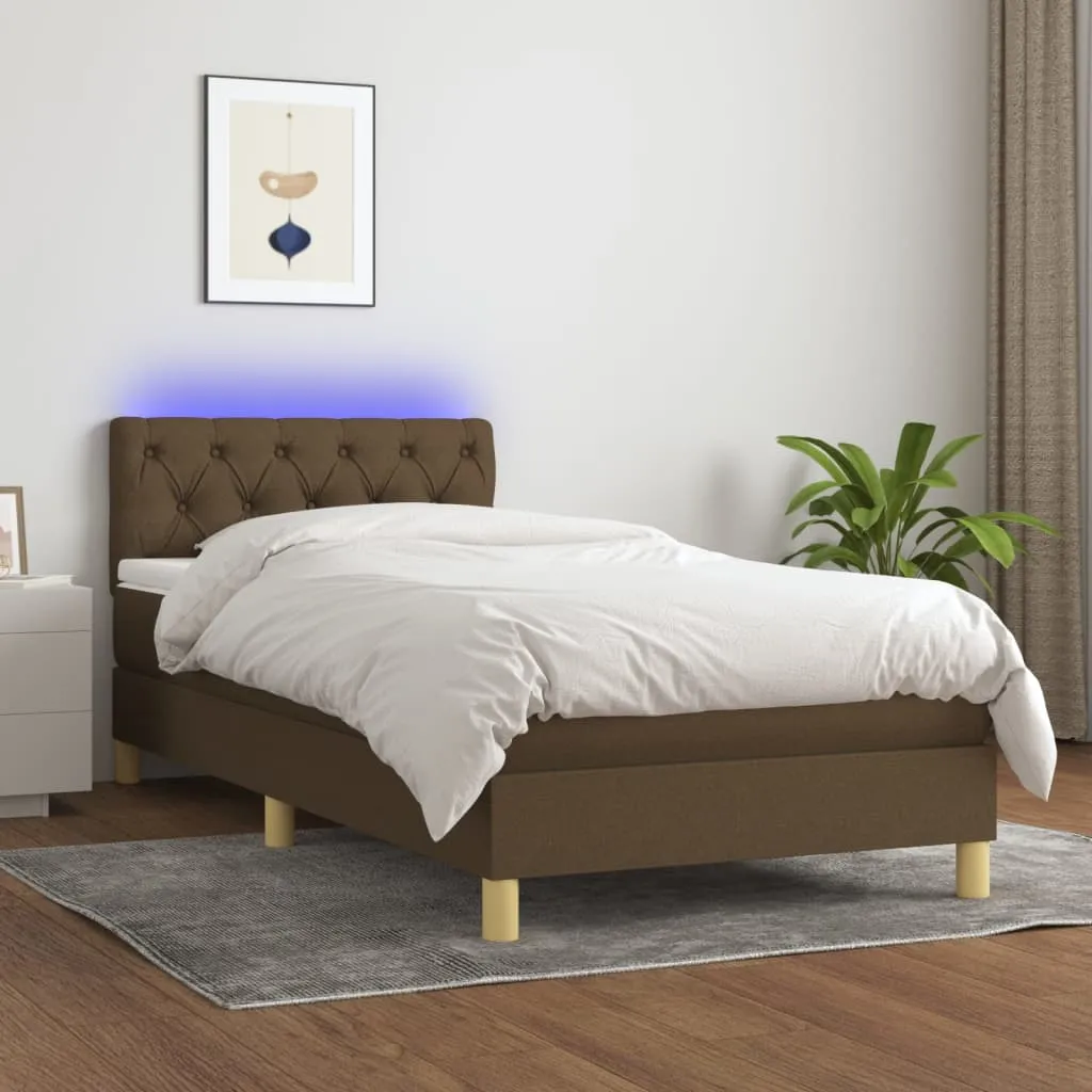 vidaXL Letto a Molle Materasso e LED Marrone Scuro 80x200cm in Tessuto