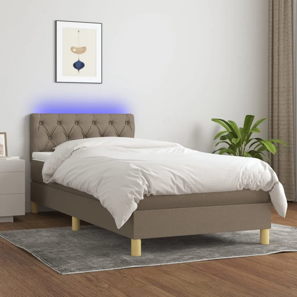 vidaXL Letto a Molle con Materasso e LED Tortora 80x200 cm in Tessuto