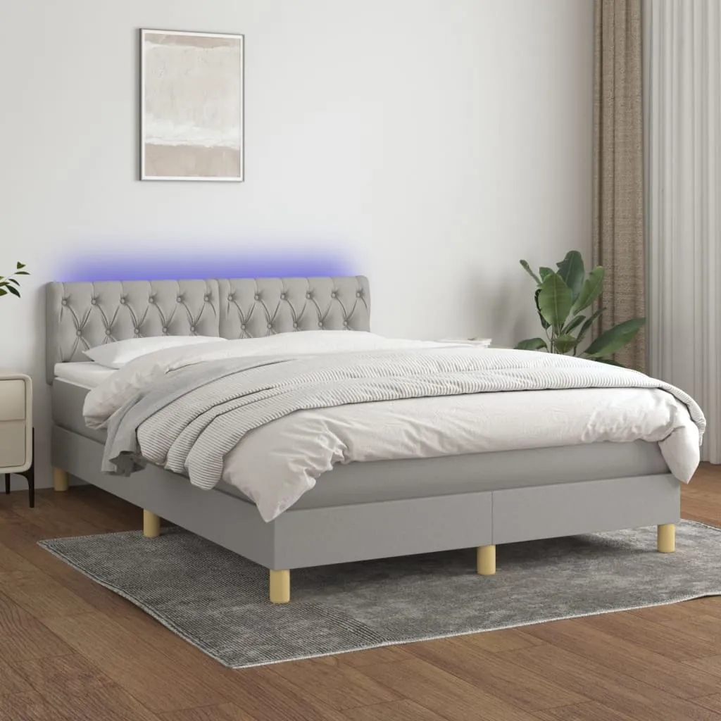 vidaXL Letto a Molle Materasso e LED Grigio Chiaro 140x200 cm Tessuto