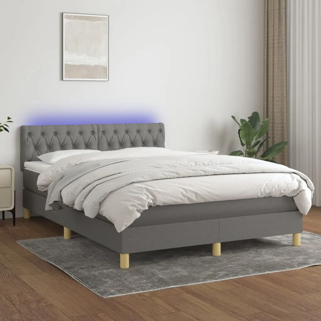 vidaXL Letto a Molle Materasso e LED Grigio Scuro 140x200cm in Tessuto